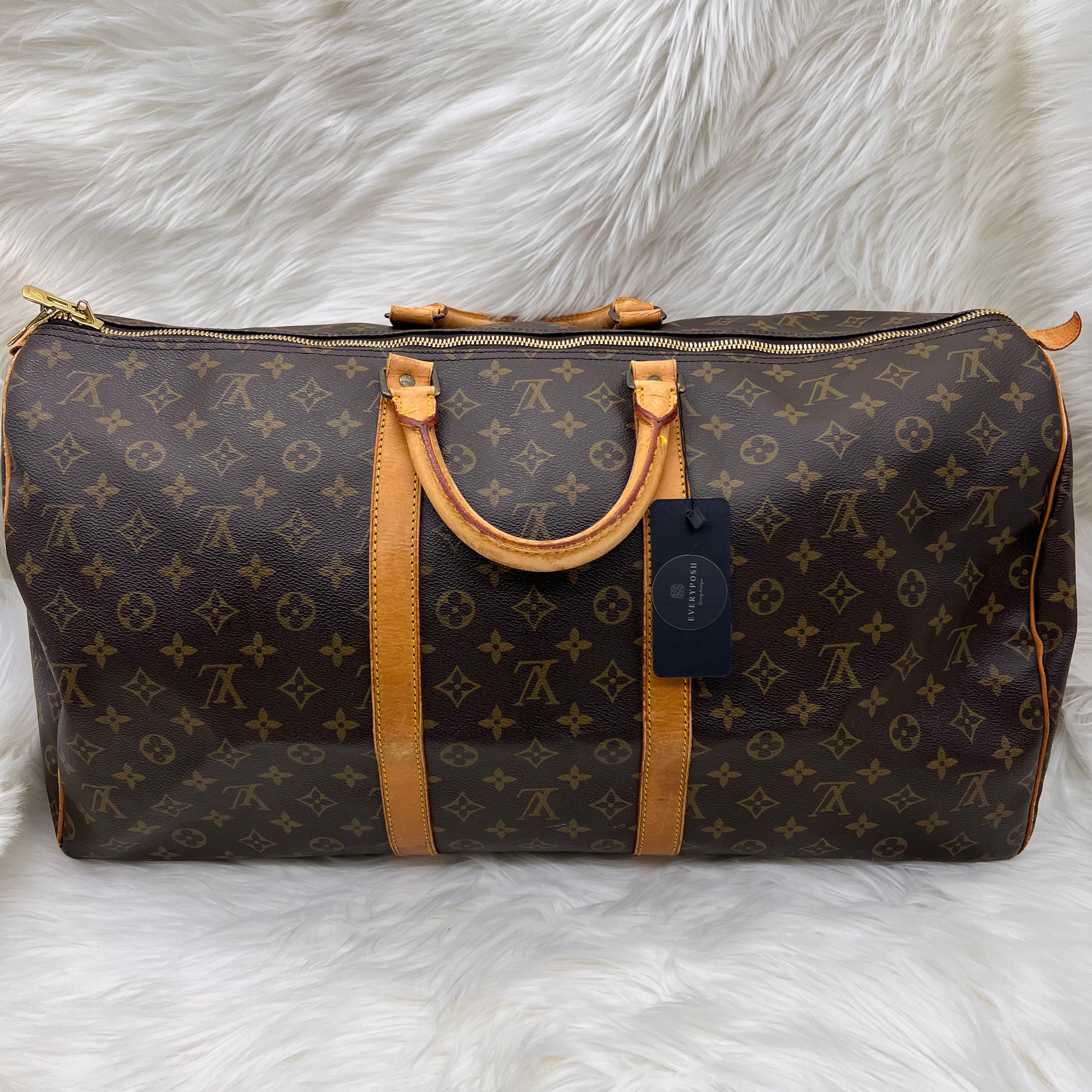 Authentic LOUIS VUITTON Monogram Keepall 60 Bandolier Carry-on 