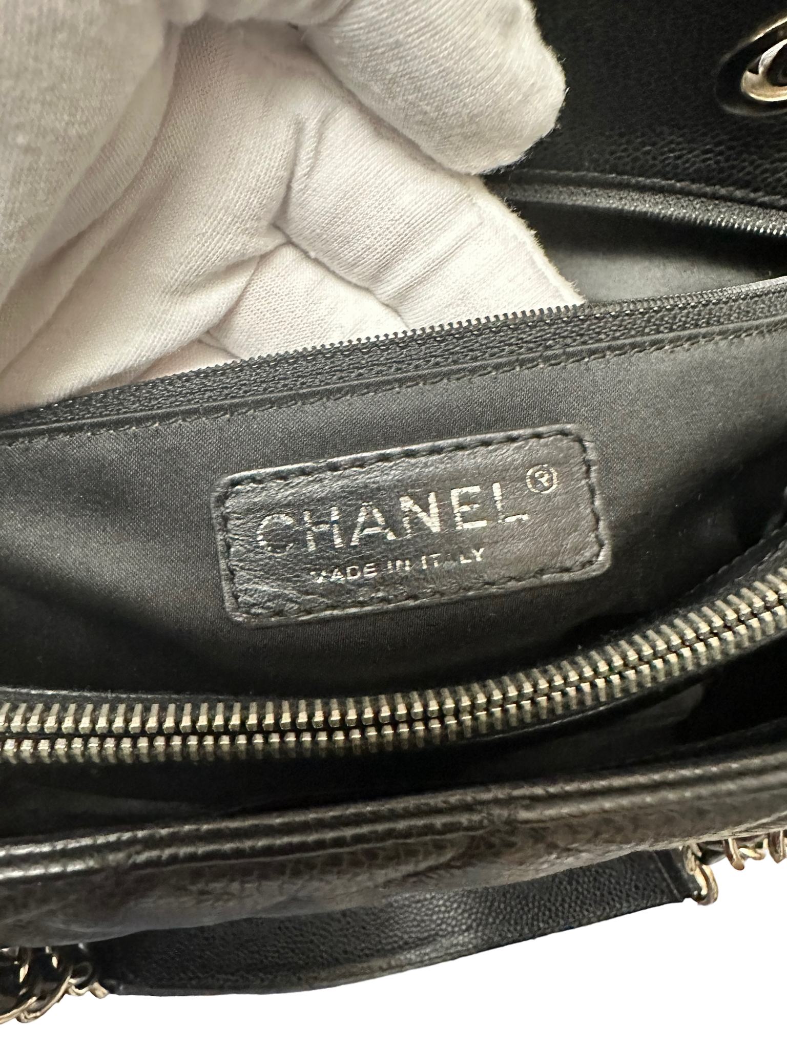 Chanel Shopping Caviar Grand Silver Black Leather Tote - MyDesignerly